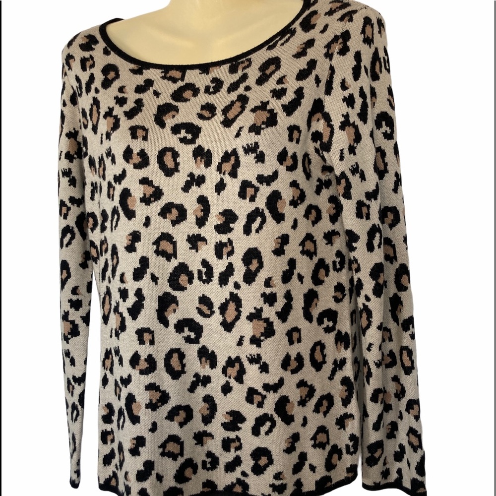 Velvet Cashmere Blend Sweater Pullover Timeless Classic Leopard Print Large